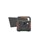 Portable power station with foldable solar panel (black) and front control panel