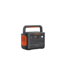 Portable power station (black) side view with orange vent and front panel