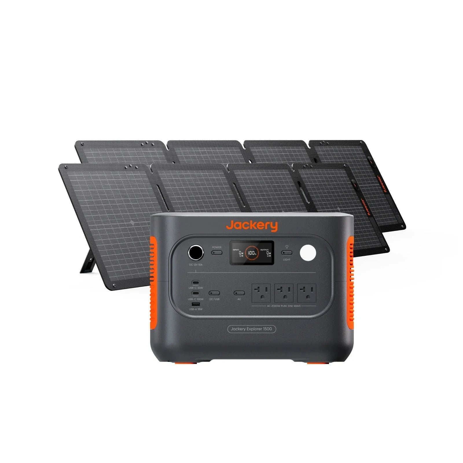 Jackery Solar Generator with Explorer 1500 v2 Portable Power Station, 1536Wh LiFePO4 Battery, 2000W AC/4000W USB-C Output, and 2-Piece SolarSaga 100W Air Panels