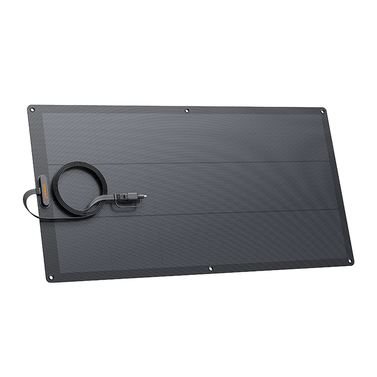 Dark bifacial solar panel with black cable and connector ports on the frame