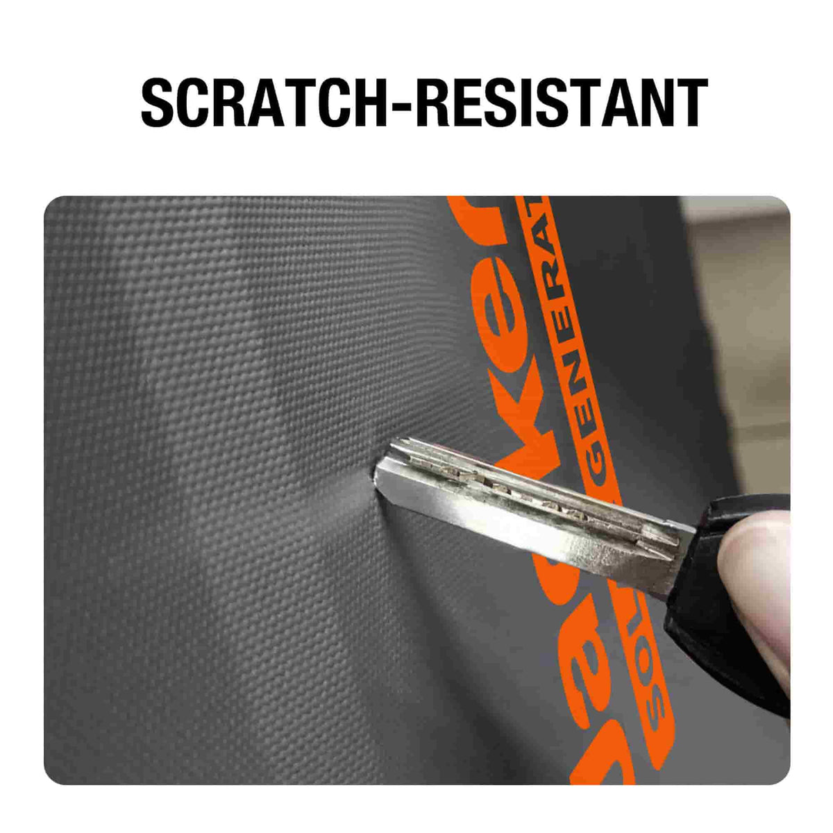 Gray textured carrying case corner with metal zipper pull and orange Jackery branding.