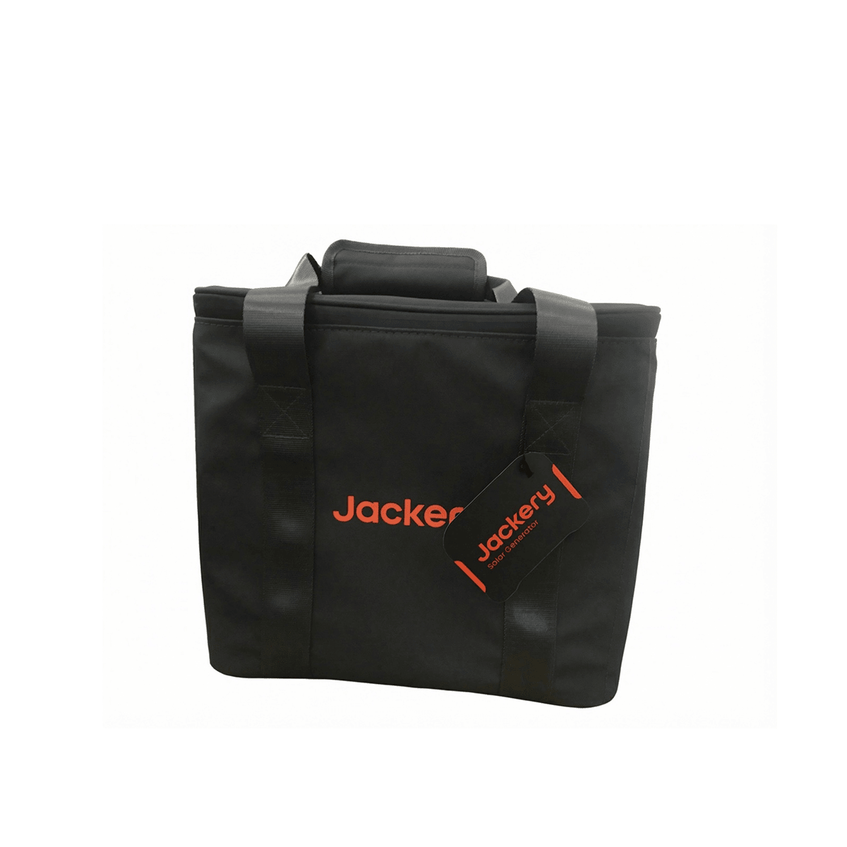 Black Jackery carrying bag with handles and orange logo marking