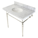 Kingston Brass KVPB3622M86 Edwardian 36" Carrara Marble Console Sink with Brass Legs (8-Inch, 3-Hole), Carrara Marble White/Polished Nickel