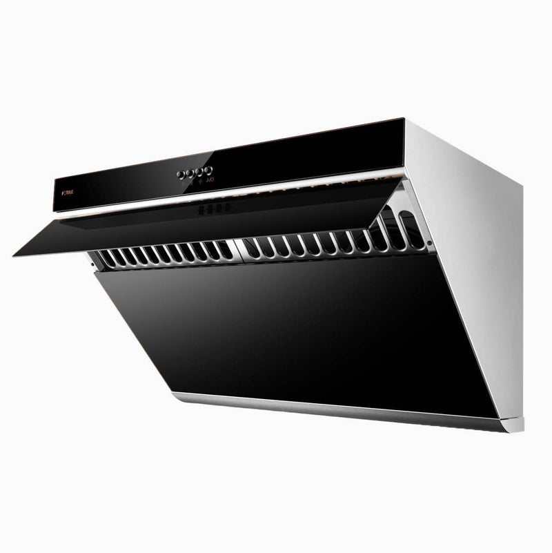 Fotile Slant Vent Series 30" 850 CFM Under Cabinet or Wall Mount Range Hood with 2 LED lights, and Push Buttons in Onyx Black Tempered Glass (JQG7522)