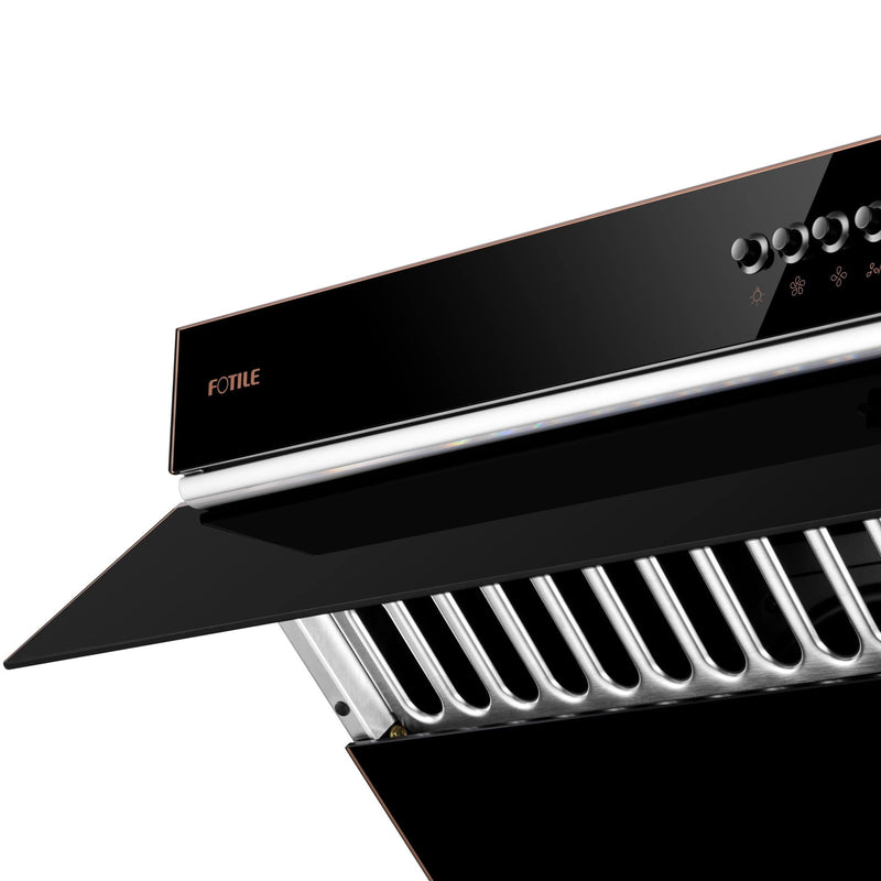 Fotile Slant Vent Series 30" 850 CFM Under Cabinet or Wall Mount Range Hood with 2 LED lights, and Push Buttons in Onyx Black Tempered Glass (JQG7522)