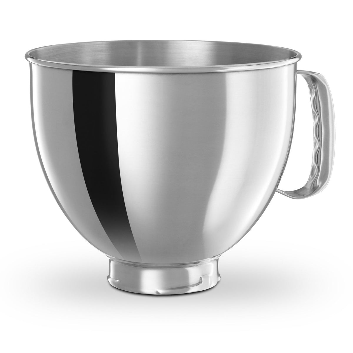 Polished stainless steel stand mixer bowl with side handles
