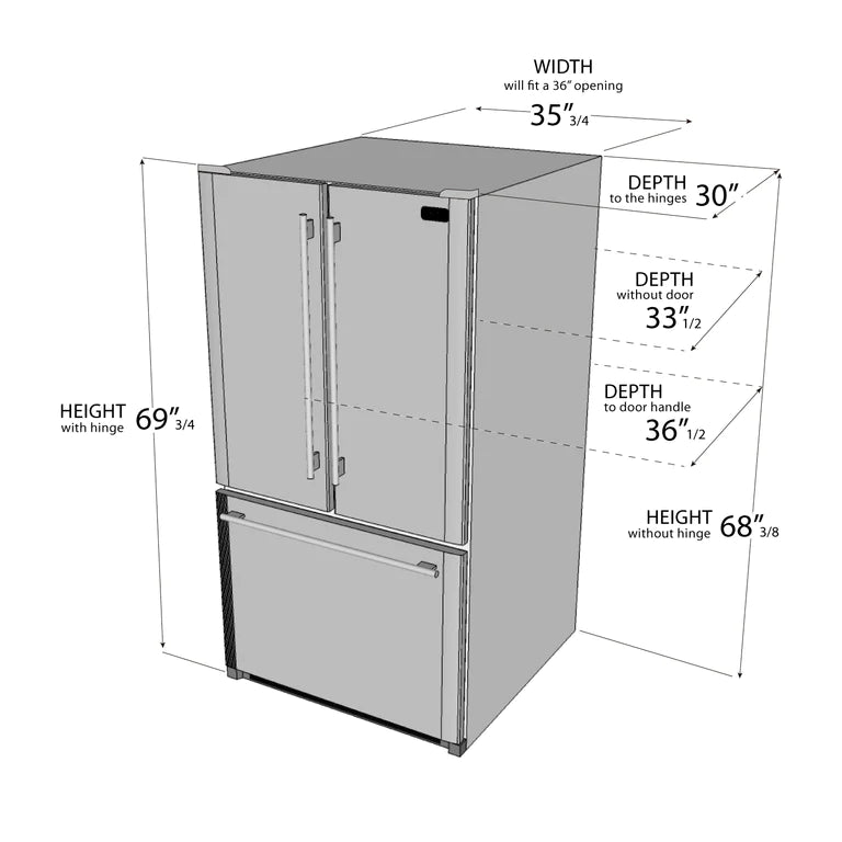 Kucht 36-Inch 26.1 Cu. Ft. French Door Refrigerator with Interior Ice Maker in White (K748FDS-W)