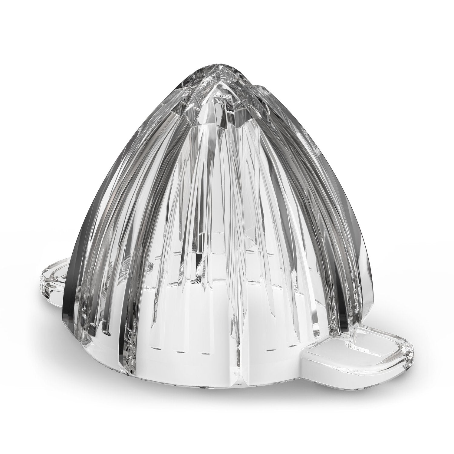 Citrus juicer reamer cone with ribbed clear base and black outer housing