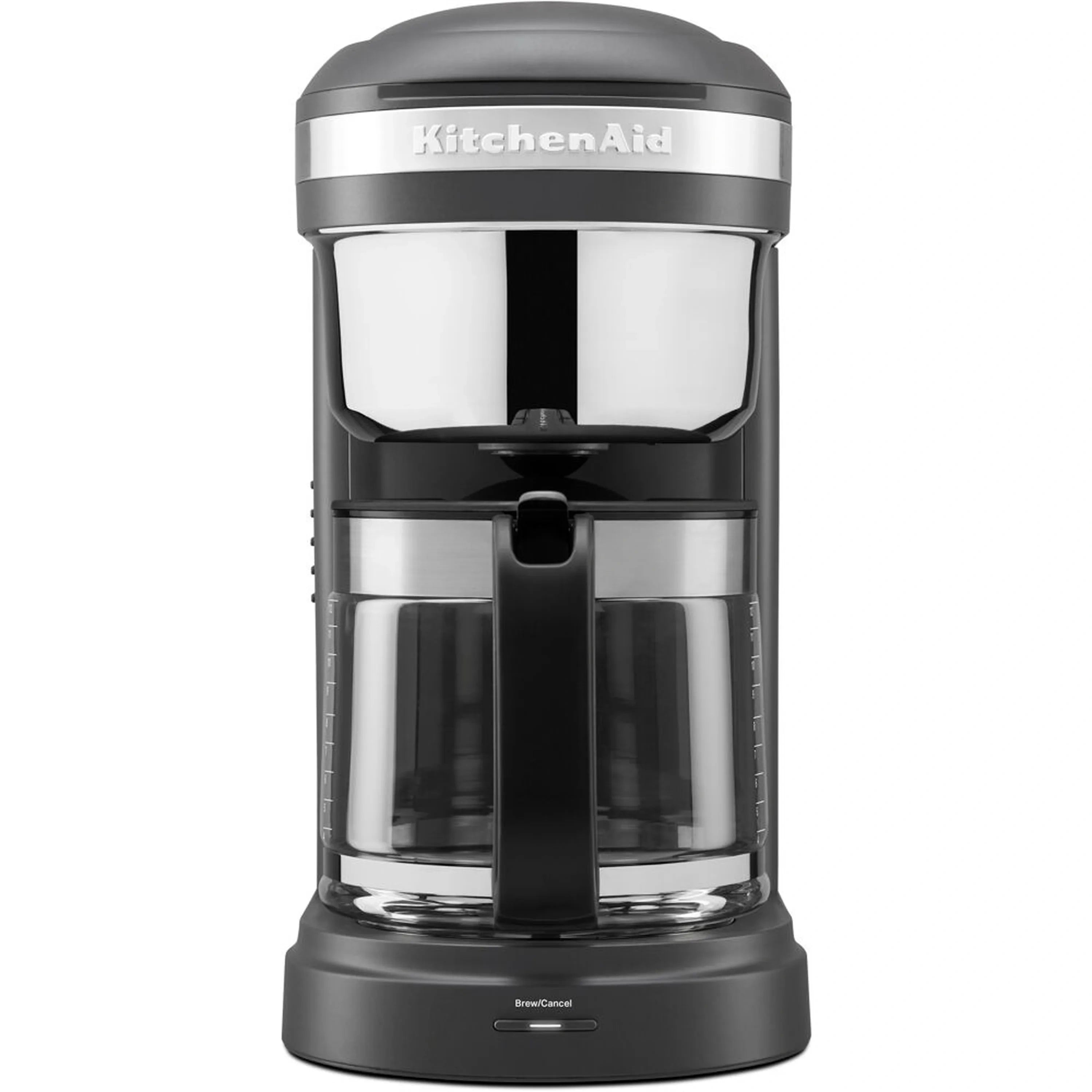 KitchenAid 12-cup drip coffee maker in matte charcoal gray with stainless trim and carafe