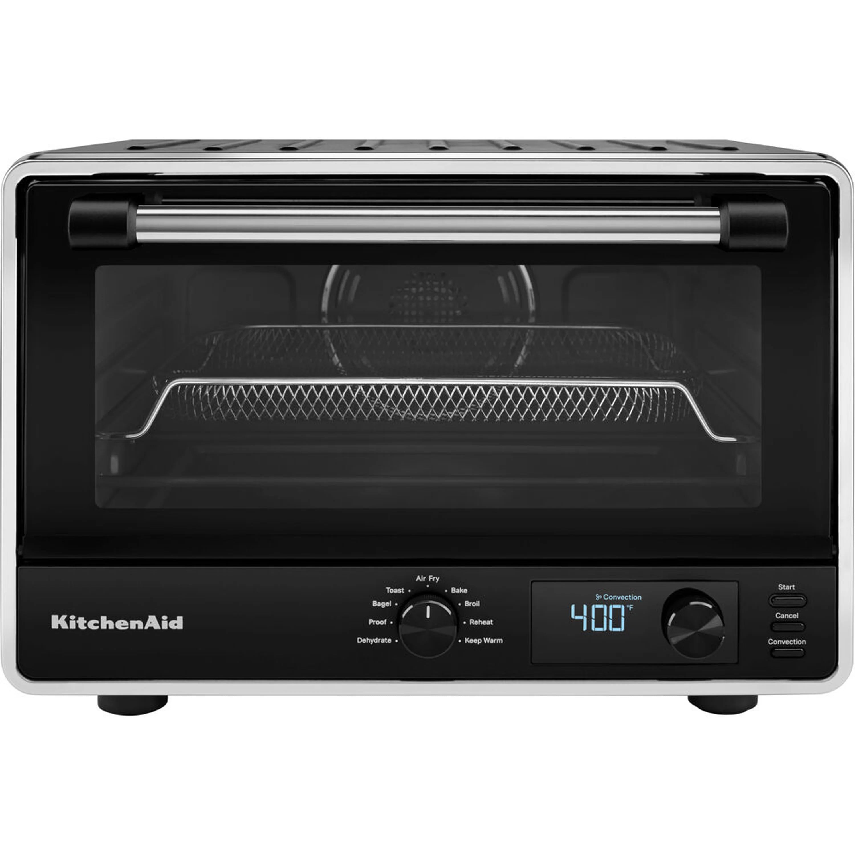 KitchenAid digital countertop oven in black matte with glass door and control panel display