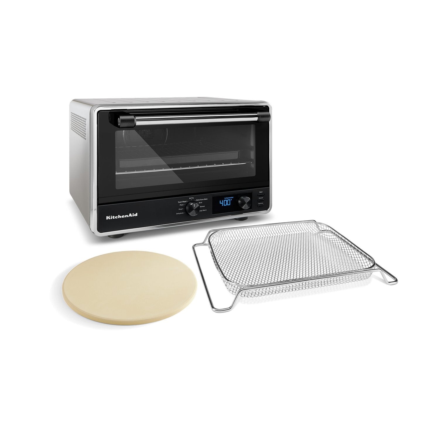 KitchenAid countertop oven with pizza stone and air-fry basket included, Contour Silver