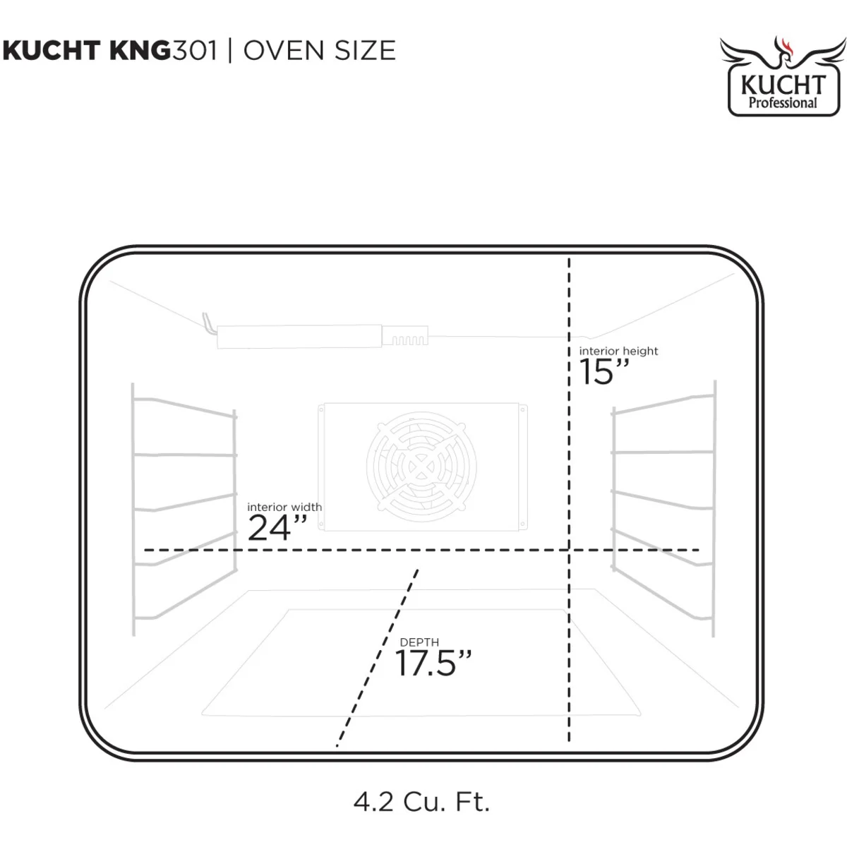 Oven size and interior dimensions diagram for a 4.2 cu. ft. range