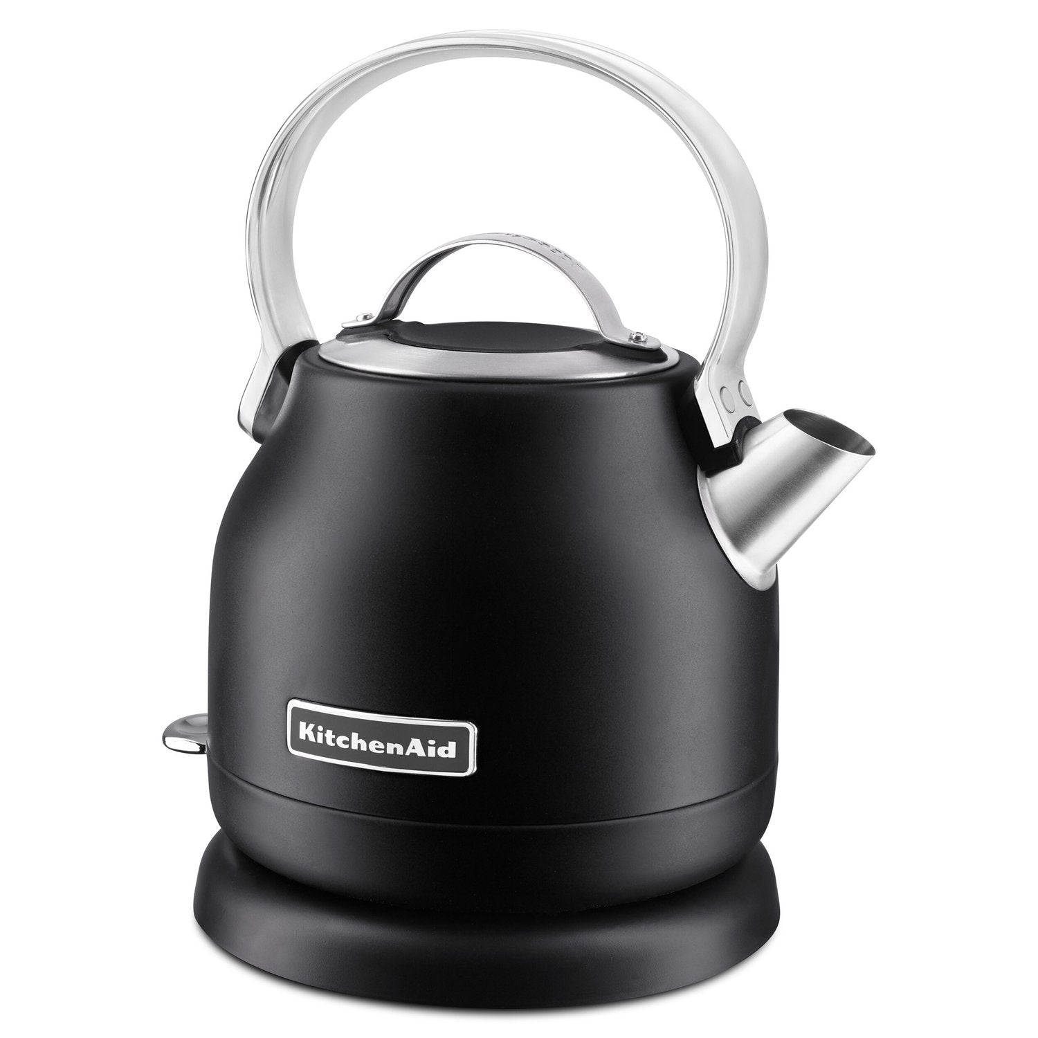 Black matte electric water kettle with handle, lid, and side pouring spout