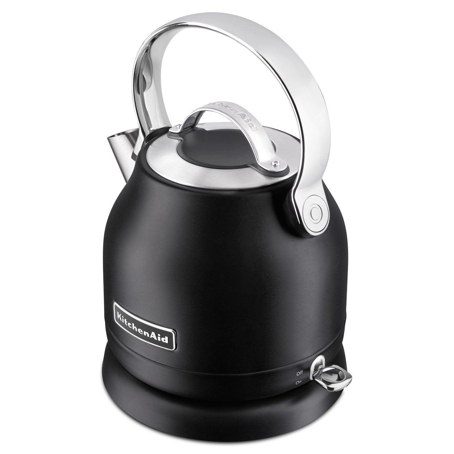 Black matte electric water kettle with curved handle and stainless lid