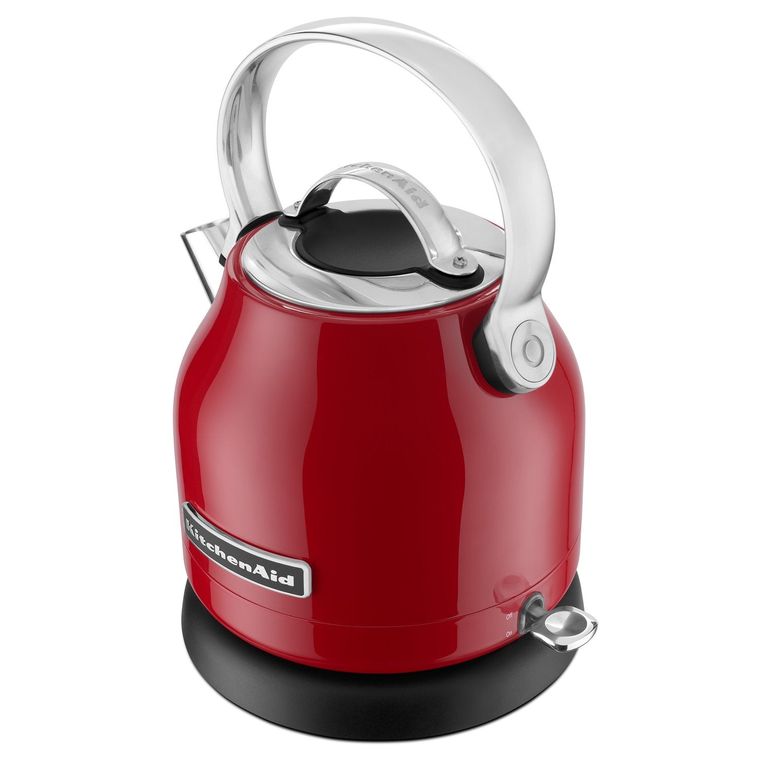 Electric water kettle in glossy red with stainless steel handle and lid
