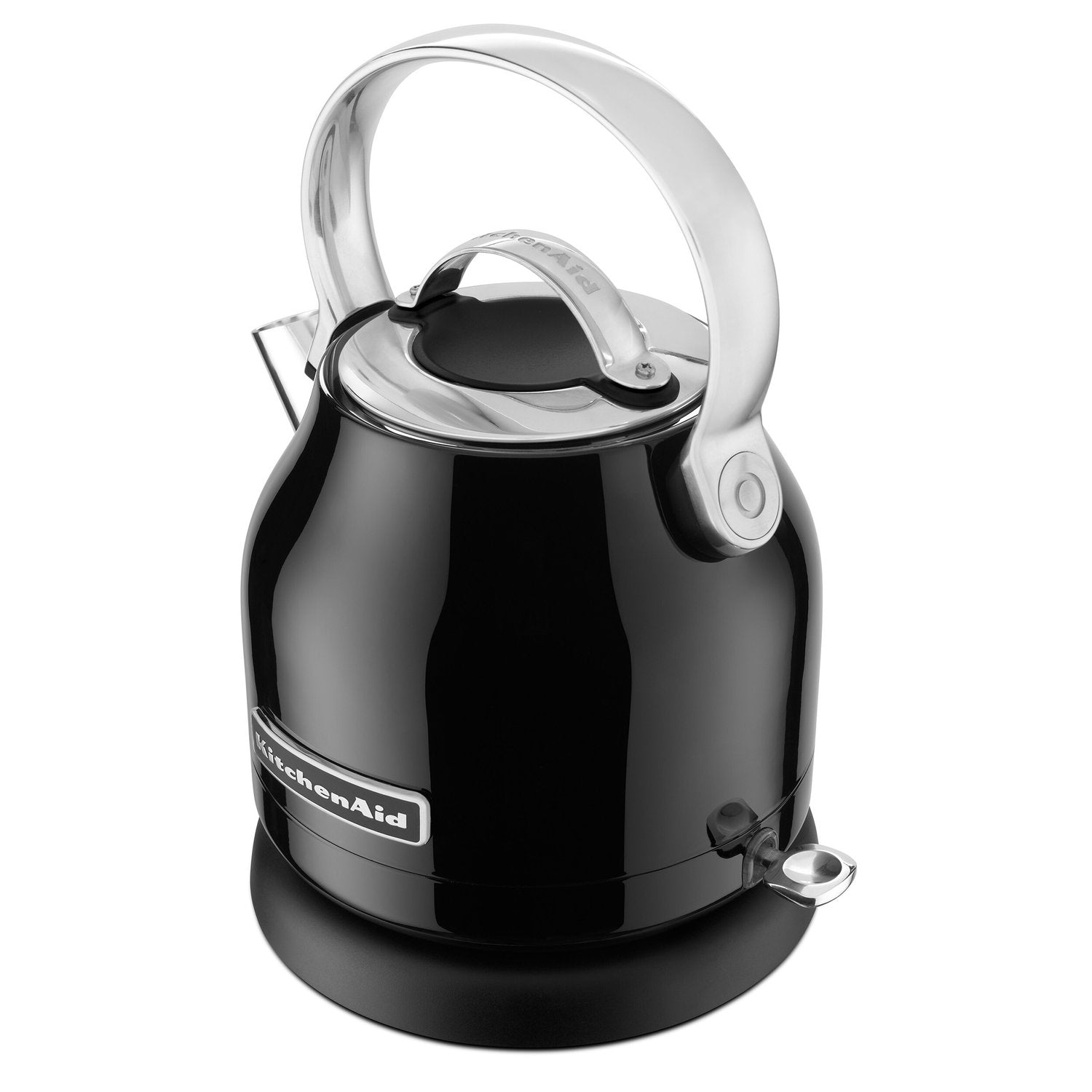 Onyx black electric water kettle with curved handle and hinged lid