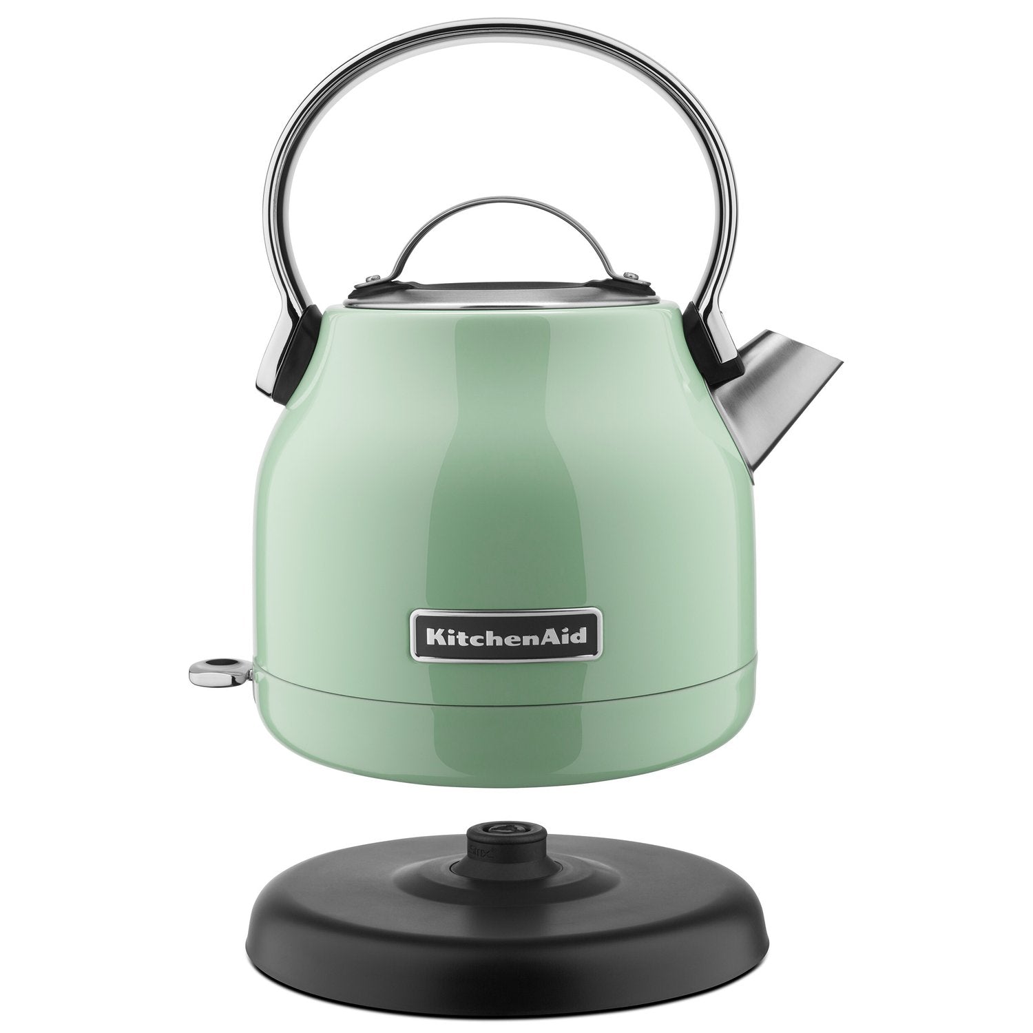 Pistacchio KitchenAid electric kettle with curved handle and black power base