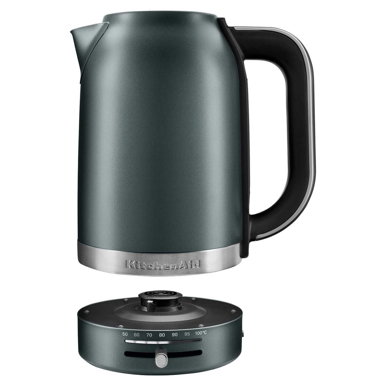 Juniper electric kettle on base with temperature dial and heating power controls