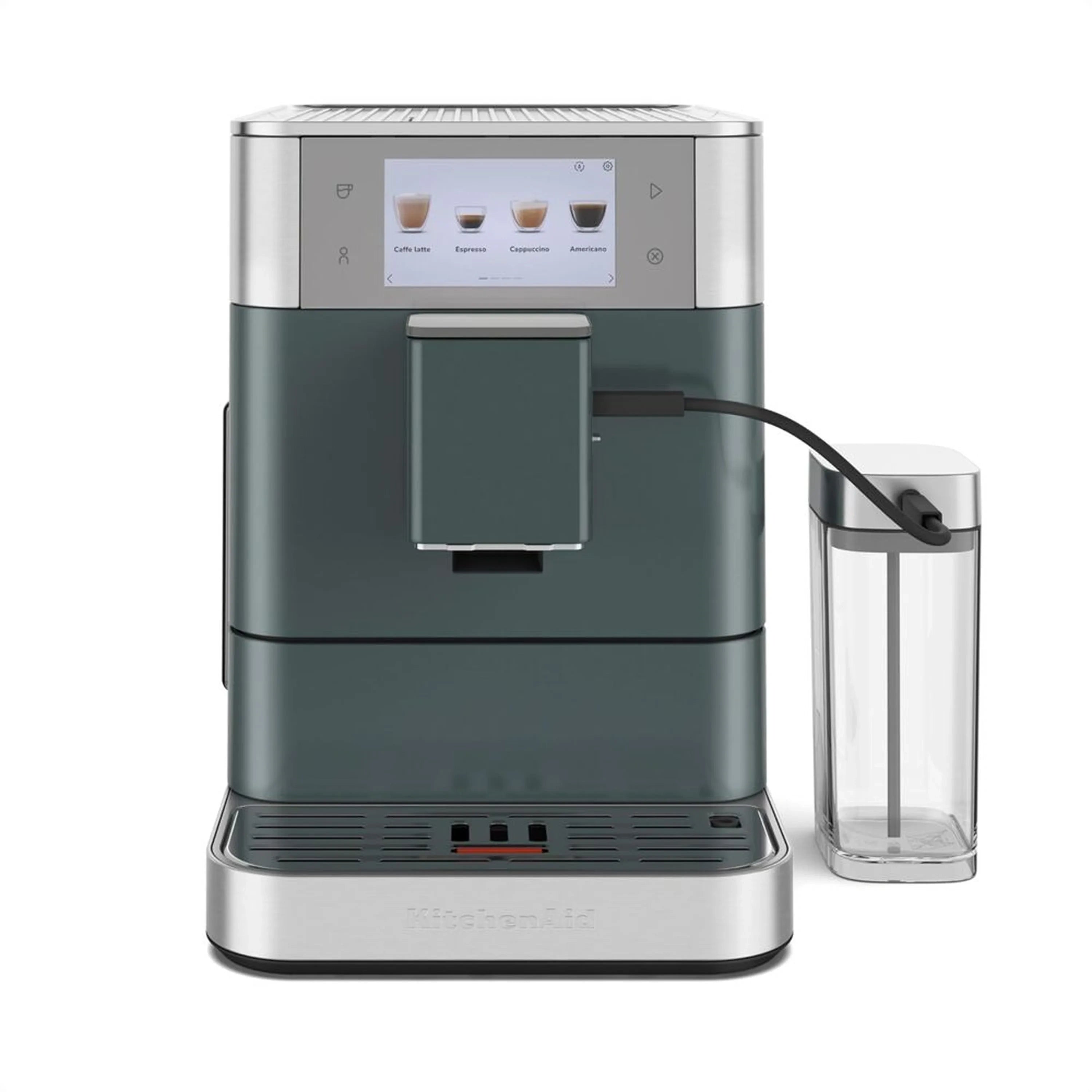 Juniper green fully automatic espresso machine with milk container and front display