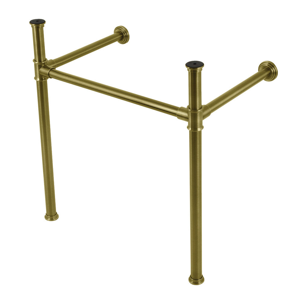 Antique brass stainless steel console sink legs with two vertical supports and top crossbar