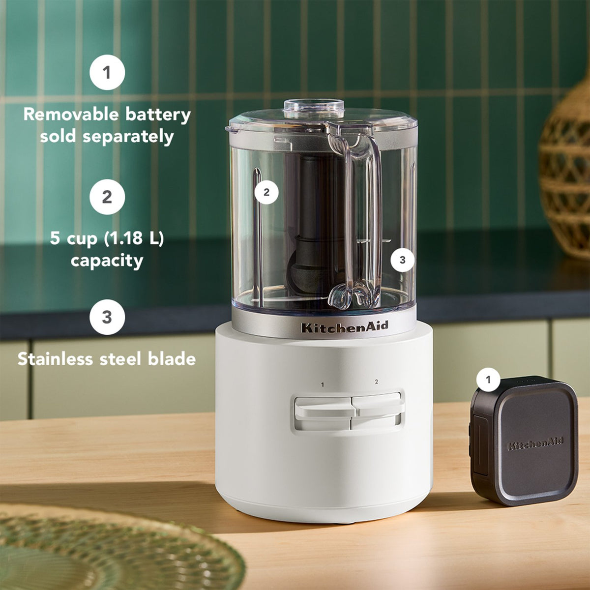 KitchenAid Cordless 12V 5 Cup Chopper in Porcelain (KFCR500PL) - image 3
