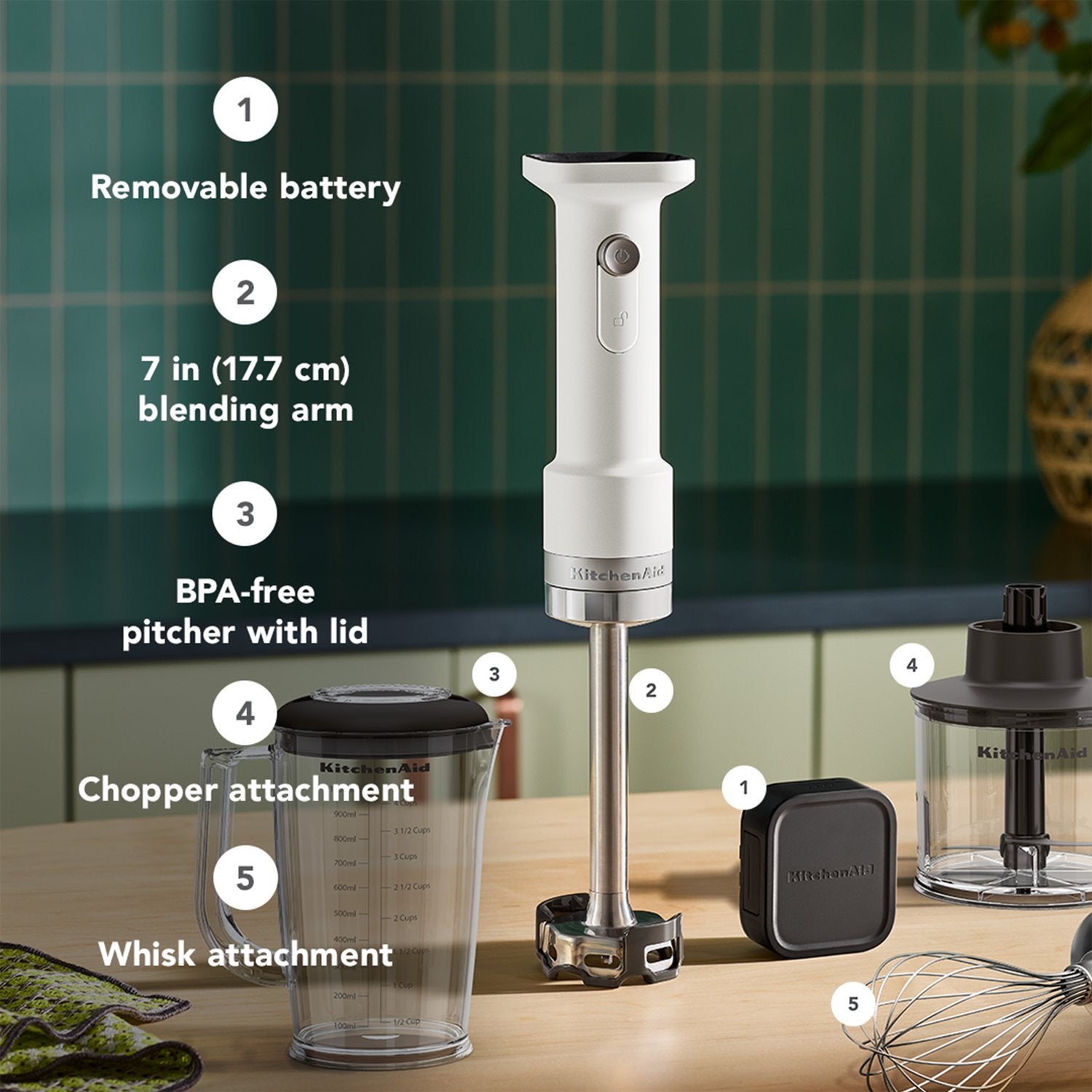KitchenAid Go Cordless 12V Hand Blender with Accessories in Porcelain (KHBRV05PL) - image 2