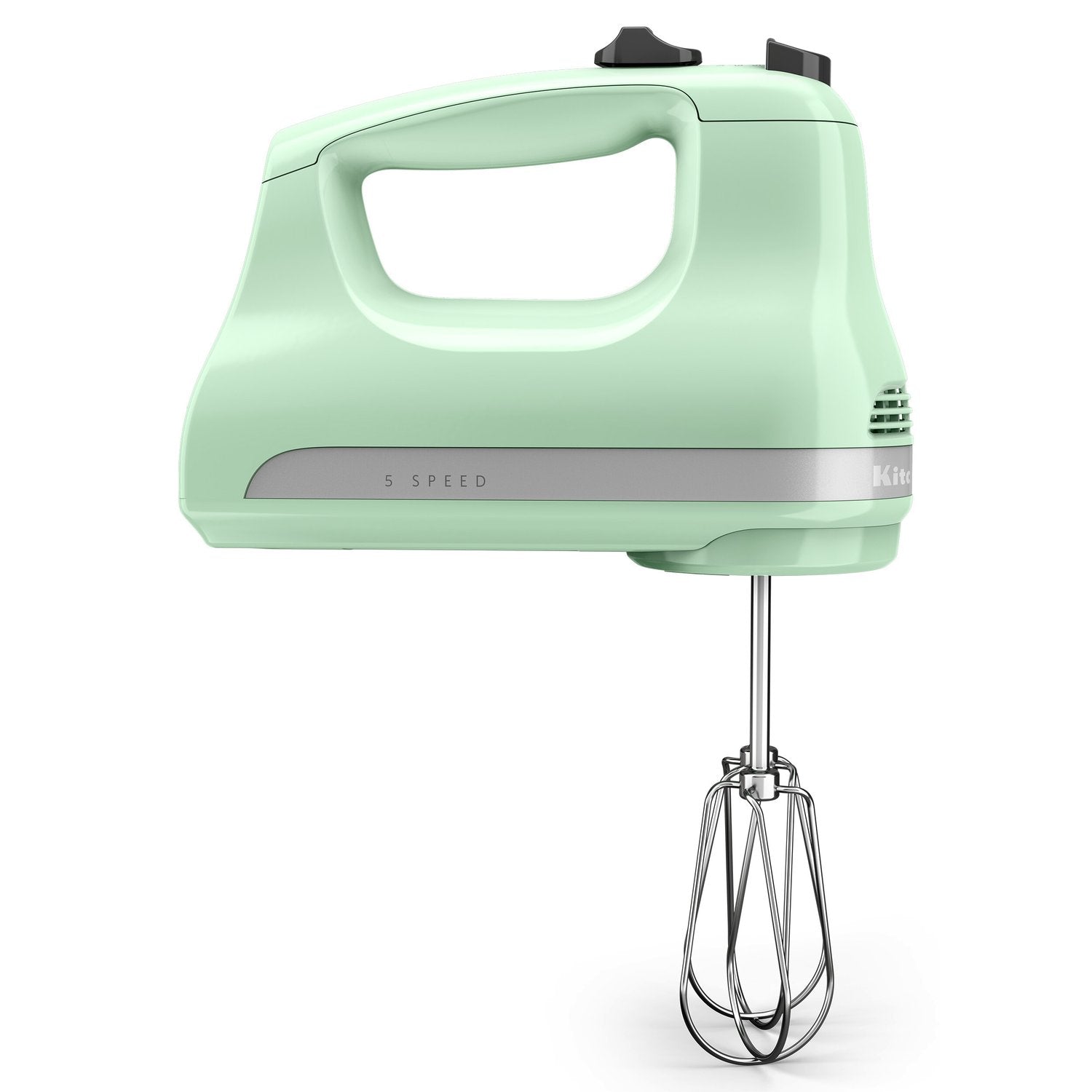 Pistachio green KitchenAid 5-speed hand mixer with chrome beaters