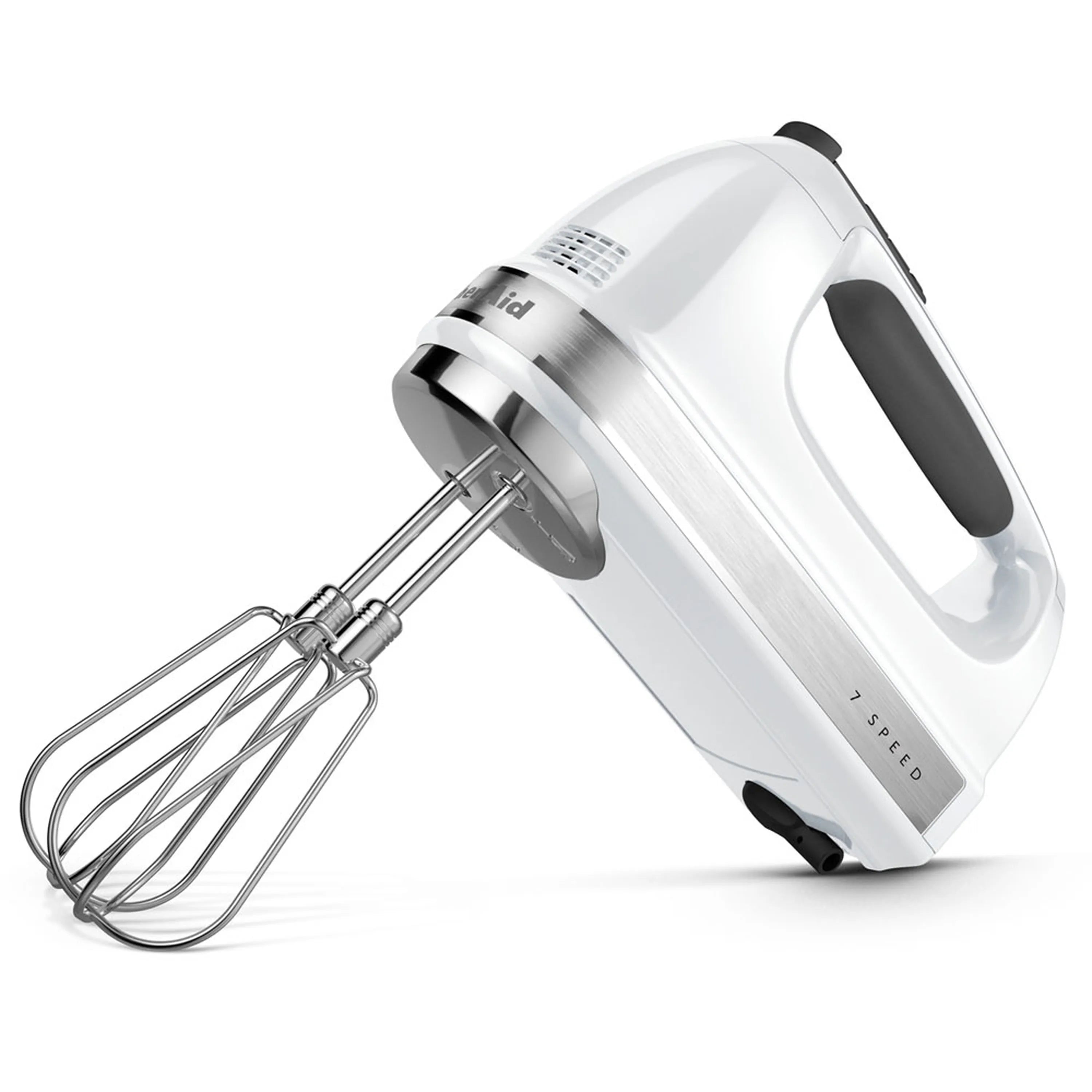 White 7-speed hand mixer with beaters