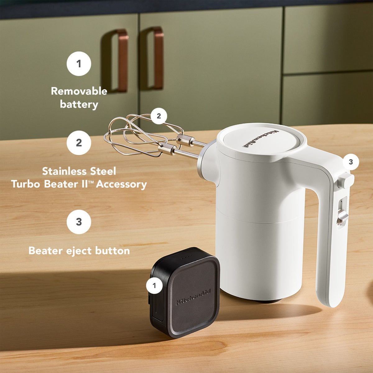 KitchenAid Go Cordless 12V Hand Mixer in Porcelain with Battery, USB-C Cable, Wall Adapter Included (KHMR762PL) - image 3
