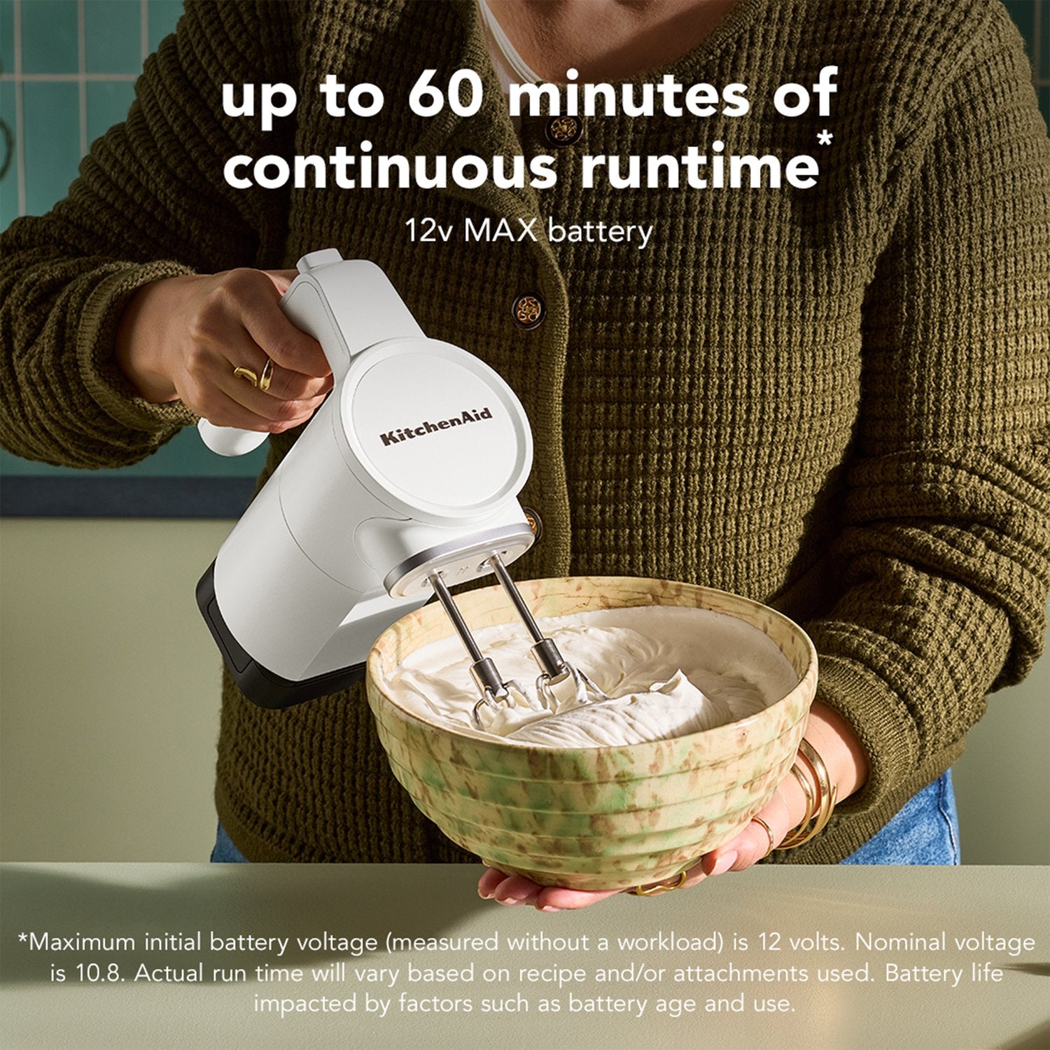 KitchenAid Go Cordless 12V Hand Mixer in Porcelain with Battery, USB-C Cable, Wall Adapter Included (KHMR762PL) - image 5