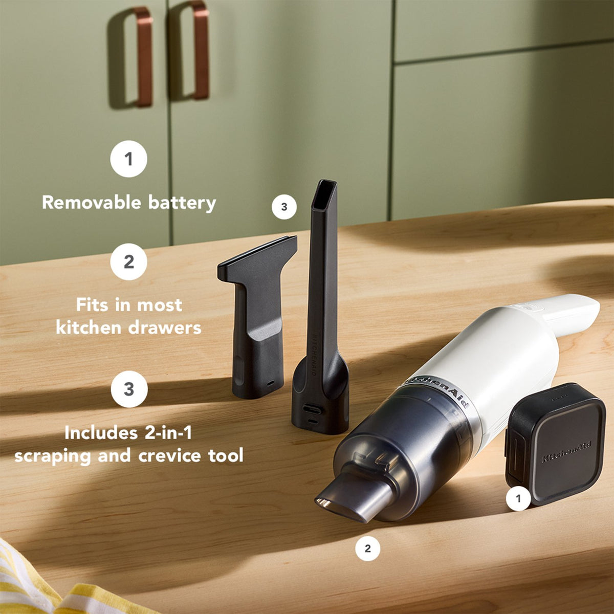 KitchenAid Cordless 12V Kitchen Vacuum in Porcelain with Battery, USB-C Cable, & Wall Adapter (KKVR121PL) - image 3