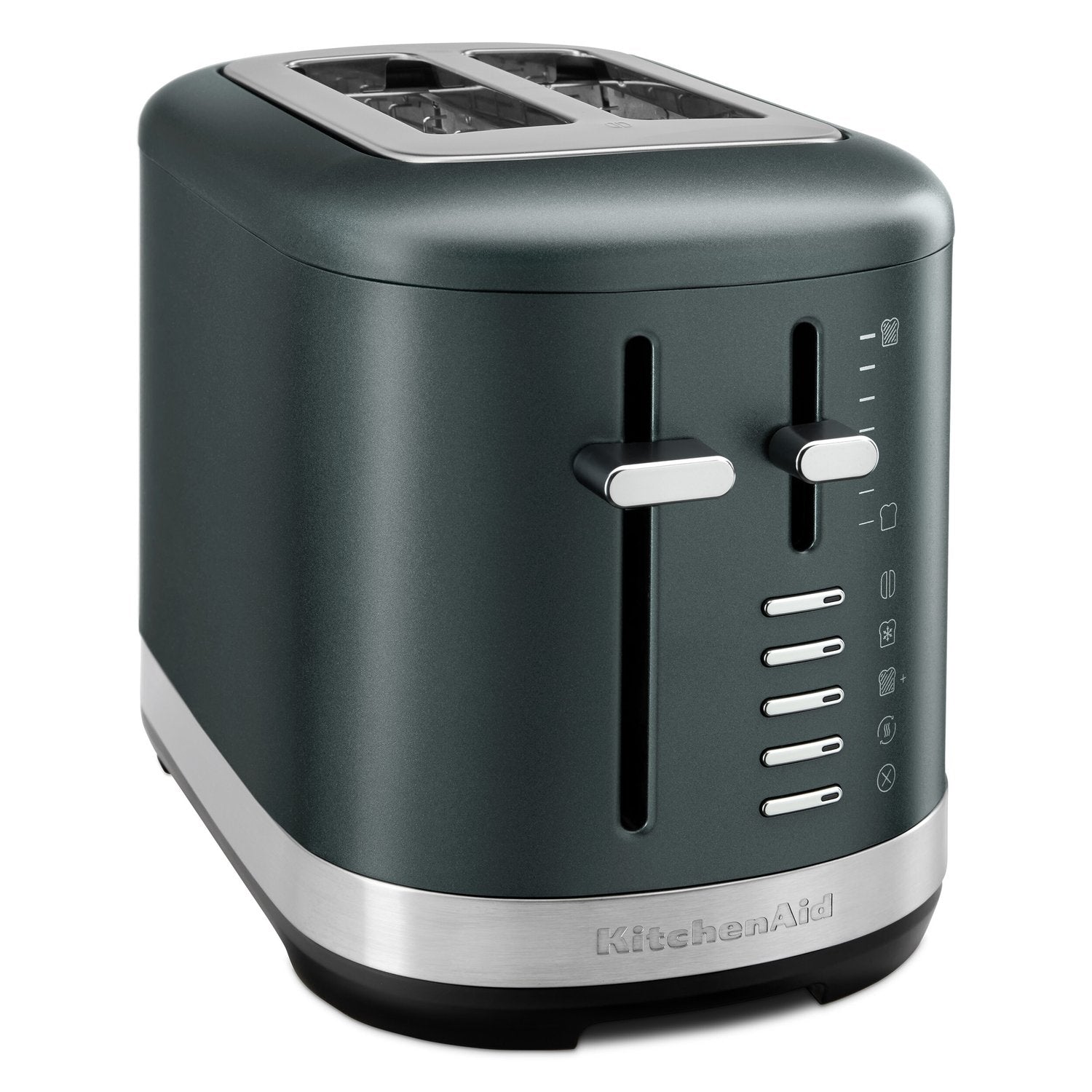 KitchenAid 2-slice toaster in juniper, side panel with control dials and lever
