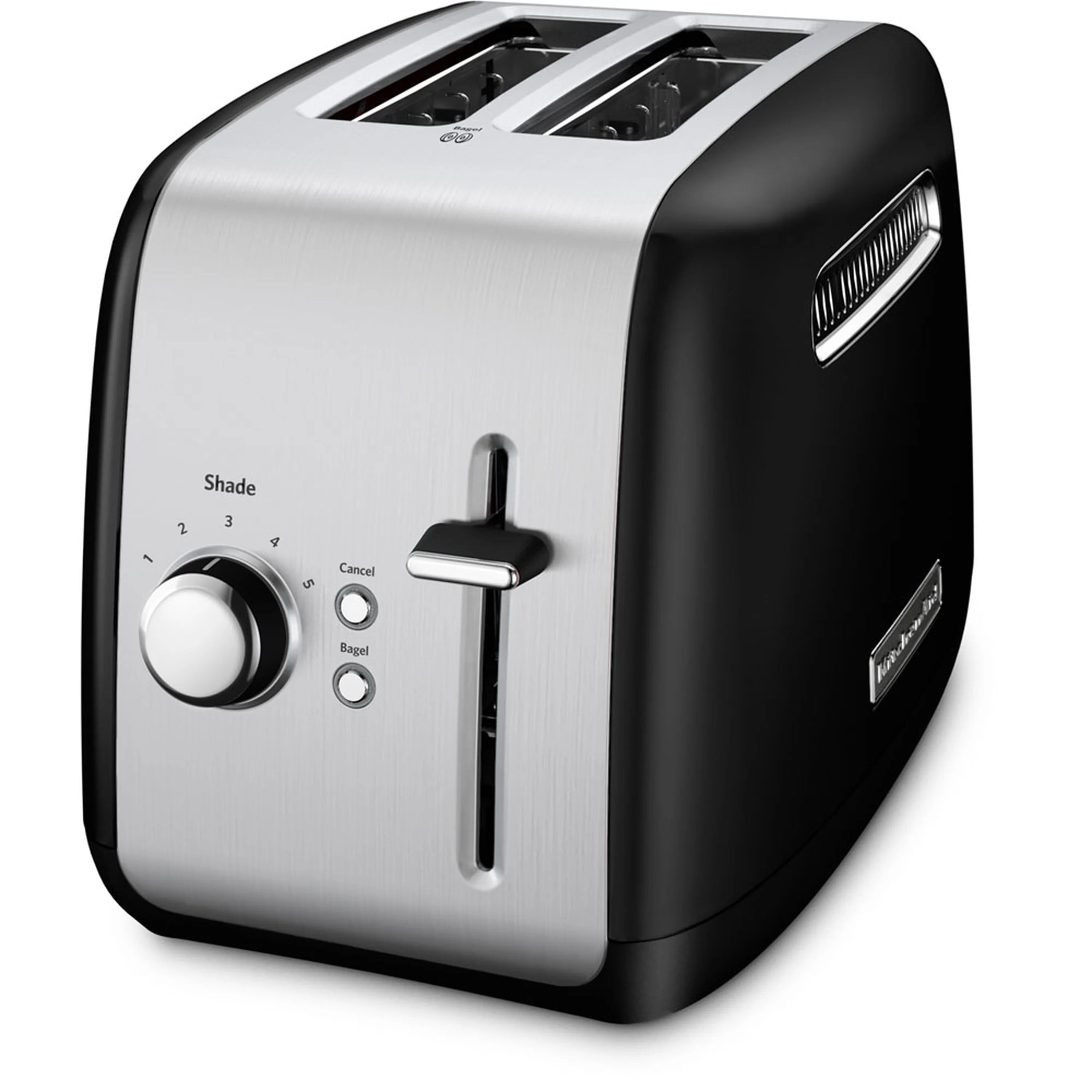 2-slice toaster in Onyx black with stainless finish, manual lift lever and control dials