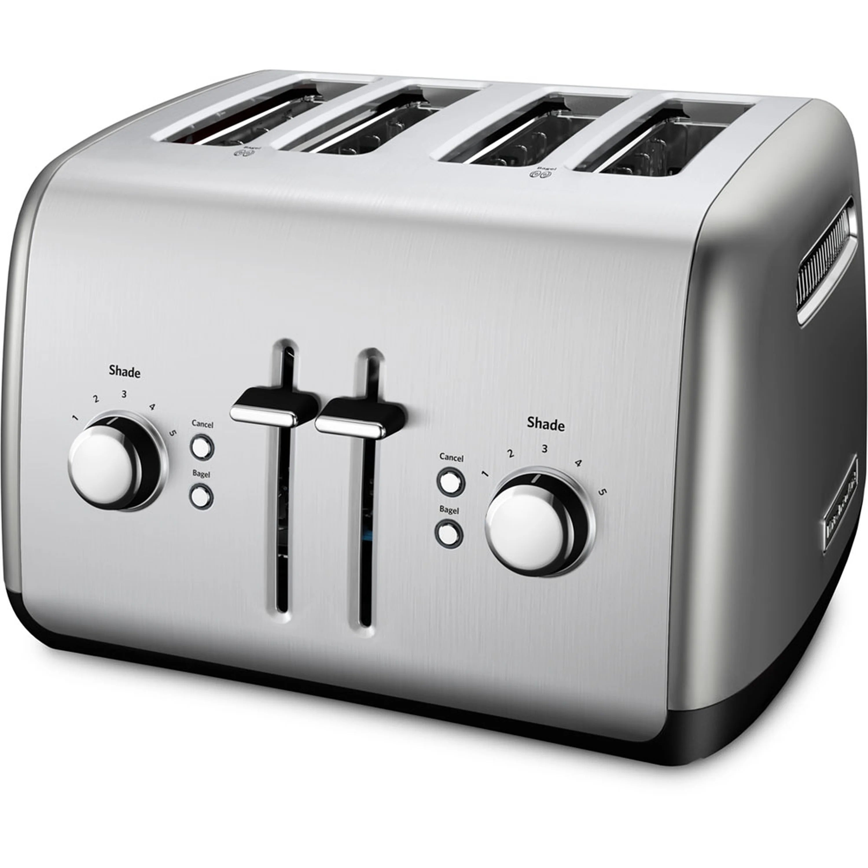 KitchenAid 4-slice toaster in Contour Silver with two manual lift levers and shade dials