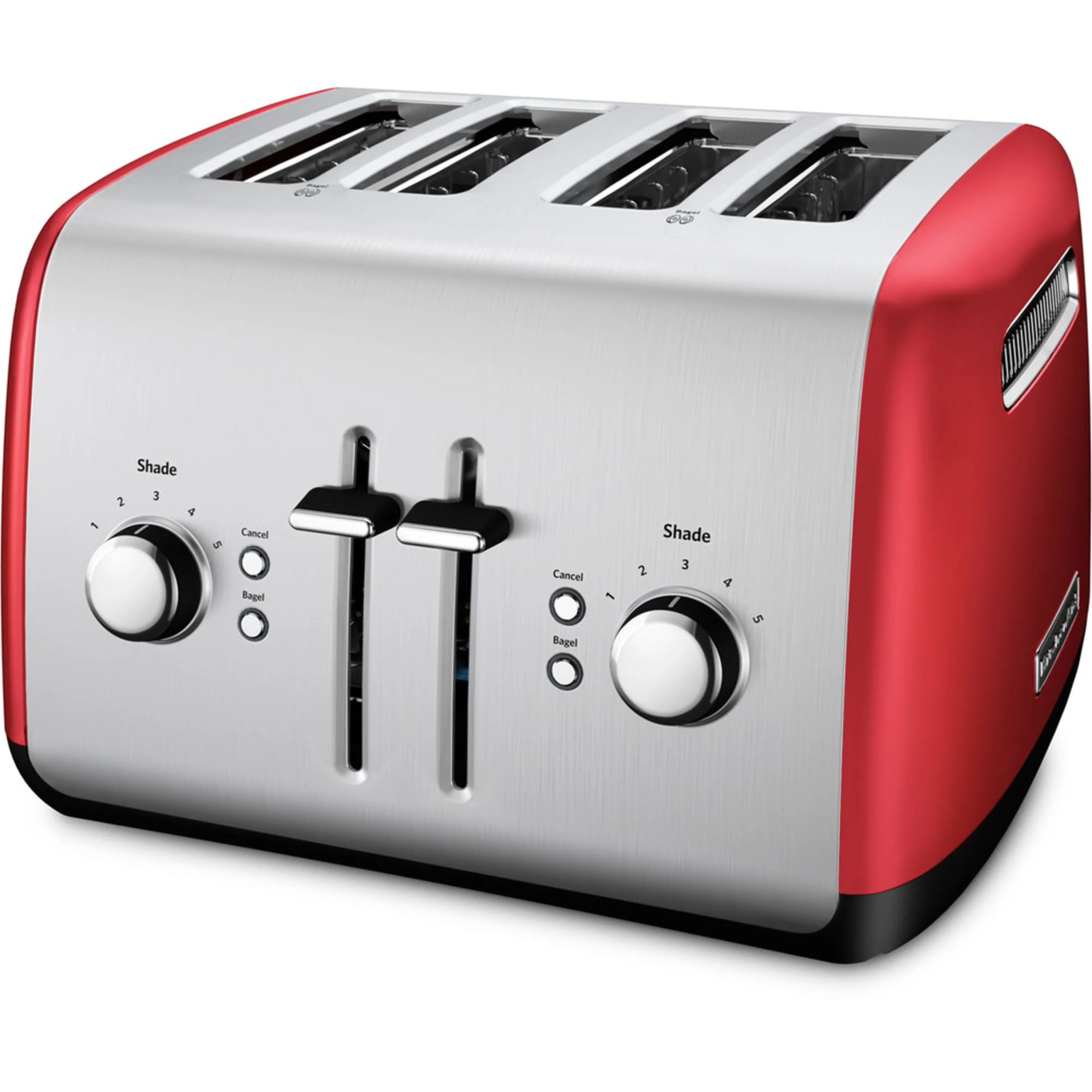 4-slice toaster with two shade dials and manual lift lever, Empire Red and silver
