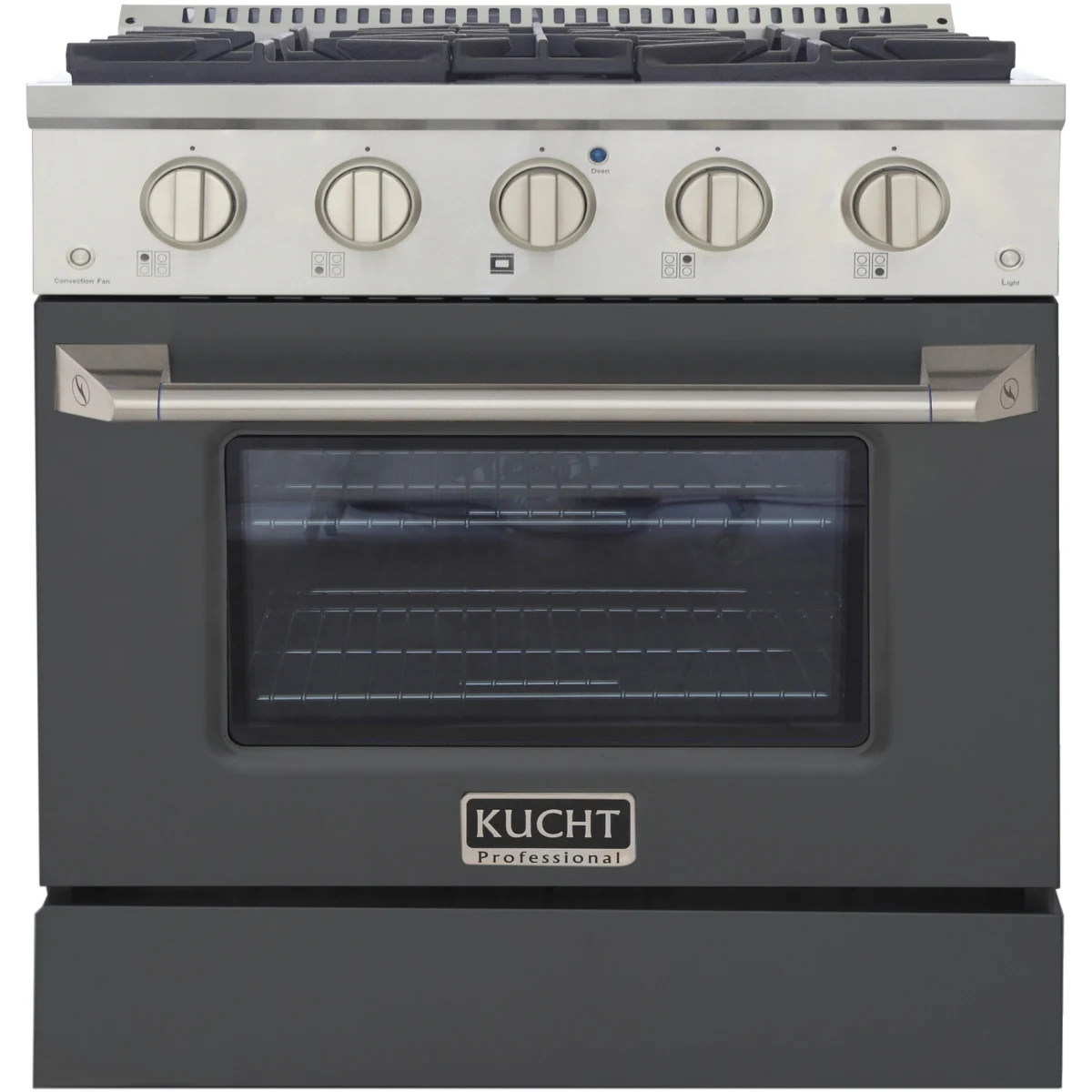 Natural gas range oven door with Kucht Professional badge
