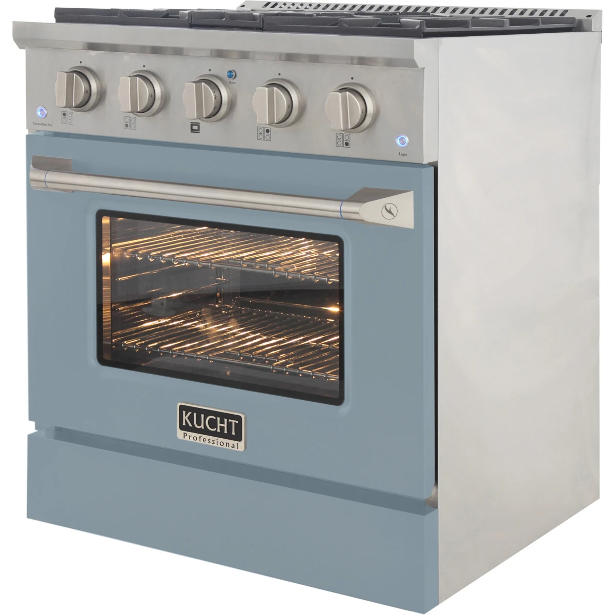 Gas range front control panel with illuminated oven window