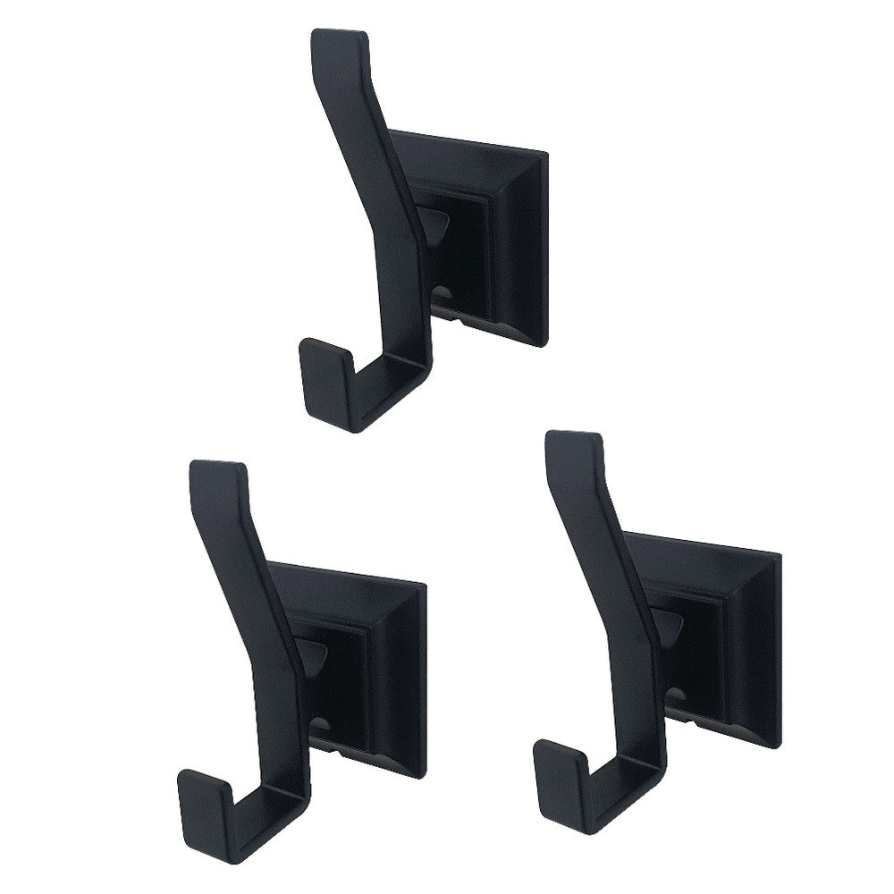 3-piece bathroom robe and towel hooks, matte black, multi-hook wall mount