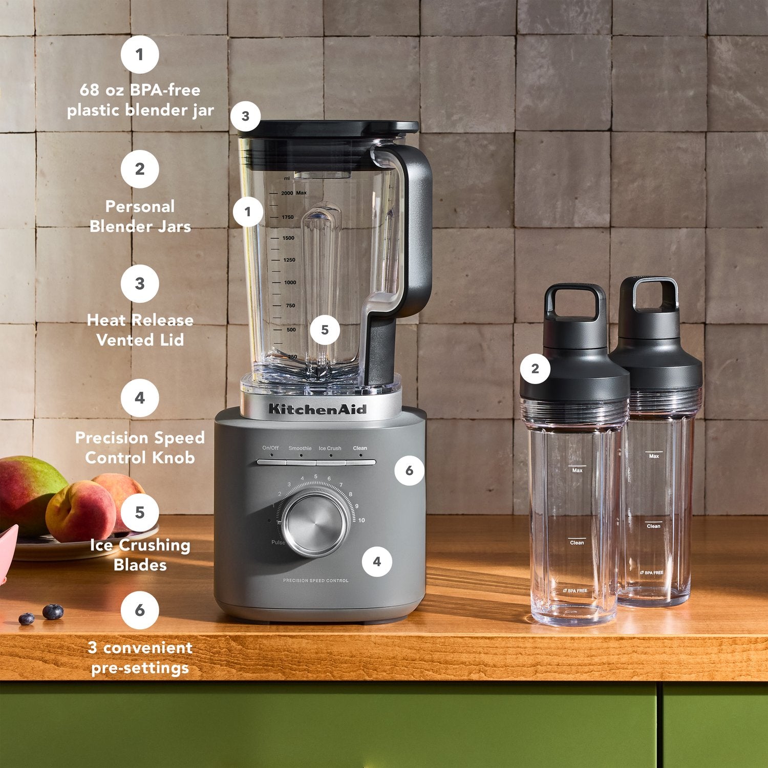 KitchenAid Pure Power Blender with Personal Blending Jar in Matte Grey (KSB2079DG) - image 3