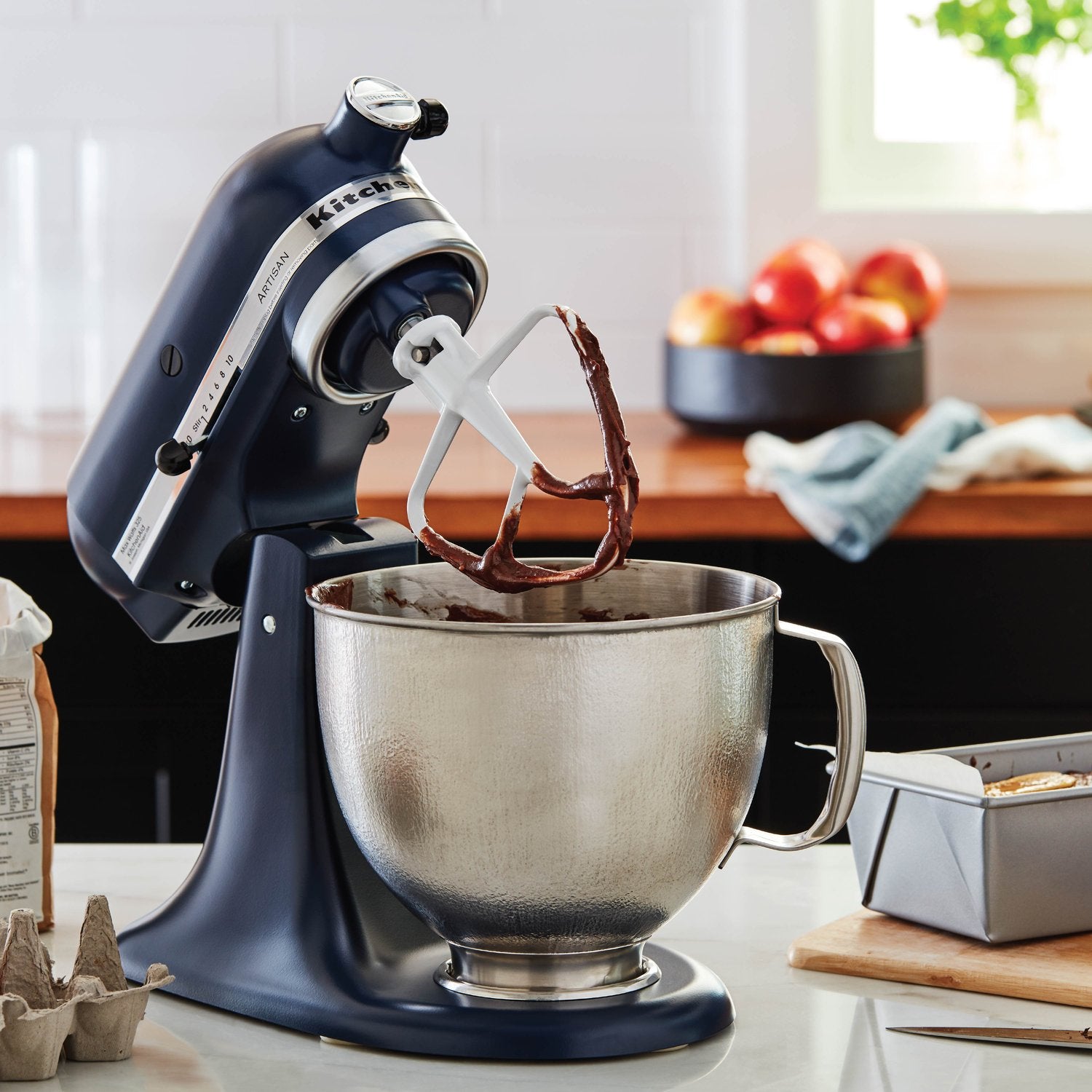 KitchenAid stand mixer in ink blue with tilt-head and metal mixing bowl