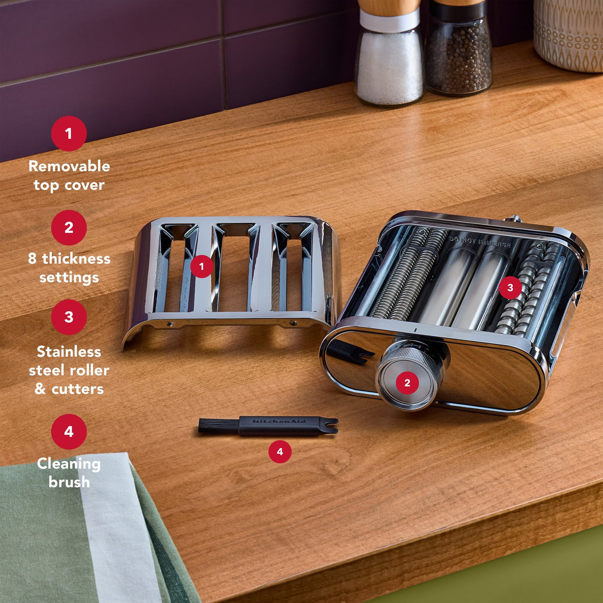 KitchenAid 3-in-1 Metal Pasta Roller and Cutter Attachment in Chrome (KSM3MPA) - image 3