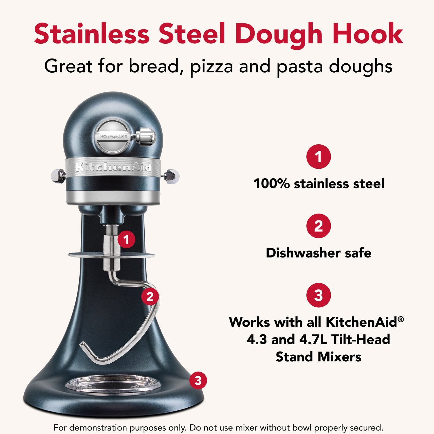 KitchenAid Stainless Steel Tilt-Head Dough Hook (KSMTHDHSS) - image 2