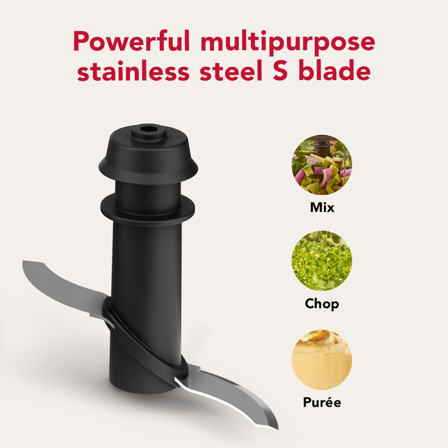 KitchenAid chopper blade assembly with matte black top and stainless-steel S blade