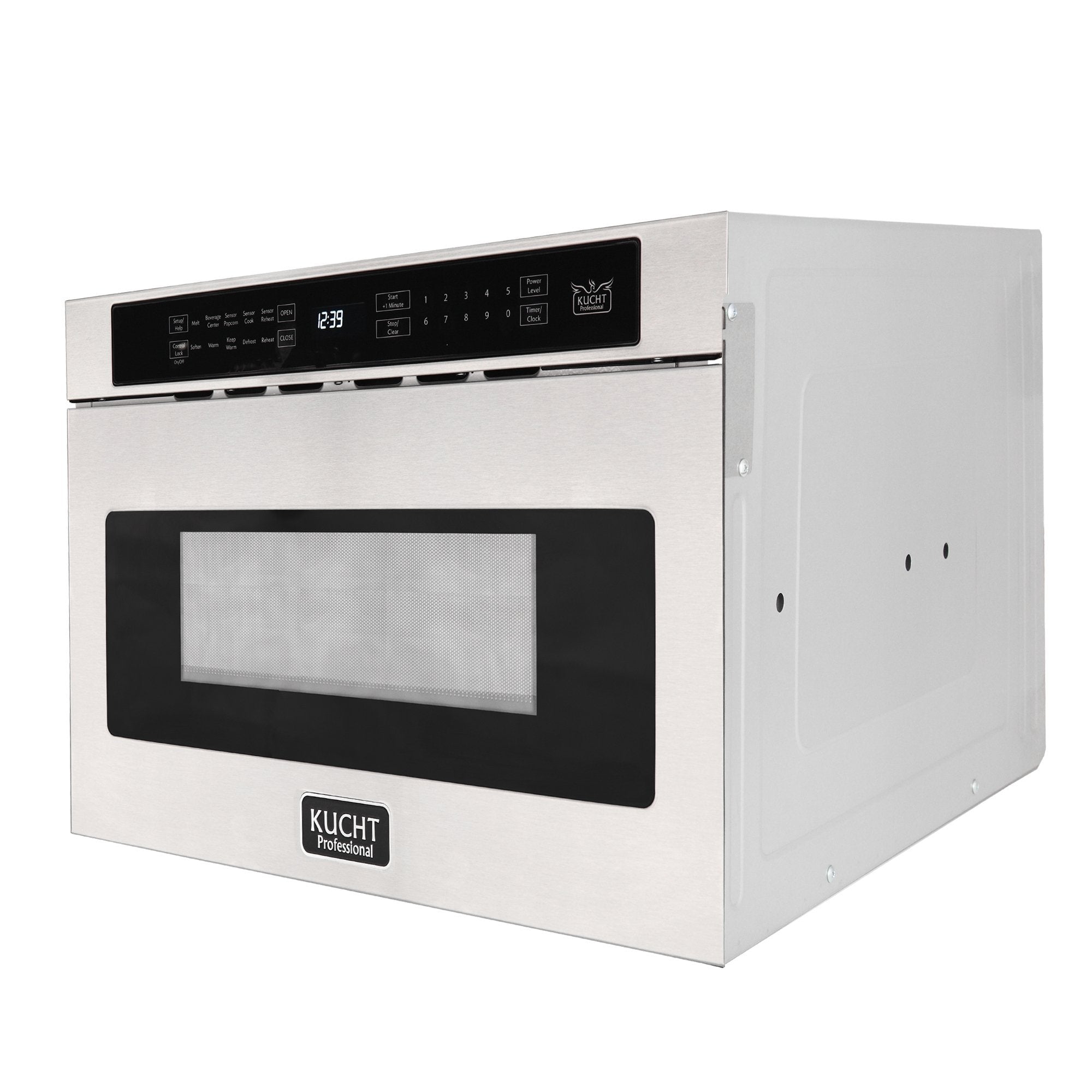 Stainless steel Kucht oven range with open door and top control panel
