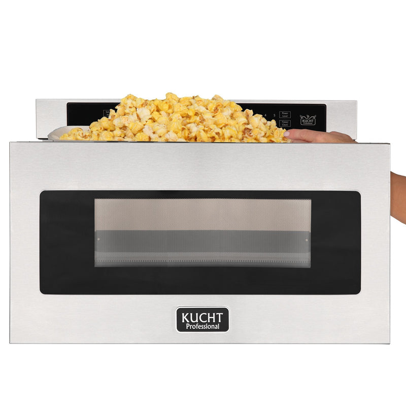 Kucht 5-Piece Appliance Package - 48-Inch Propane Gas Range, Refrigerator, Under Cabinet Hood, Dishwasher, & Microwave Drawer in Stainless Steel (APK5-KNG481/LP-S-20A-MWD)
