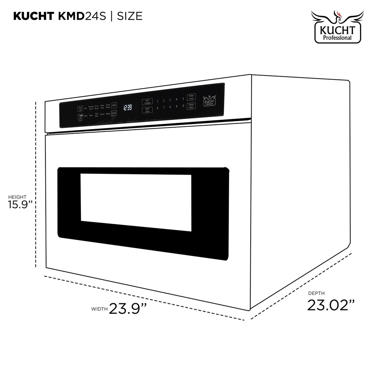 Kucht oven size diagram with height and width measurement labels