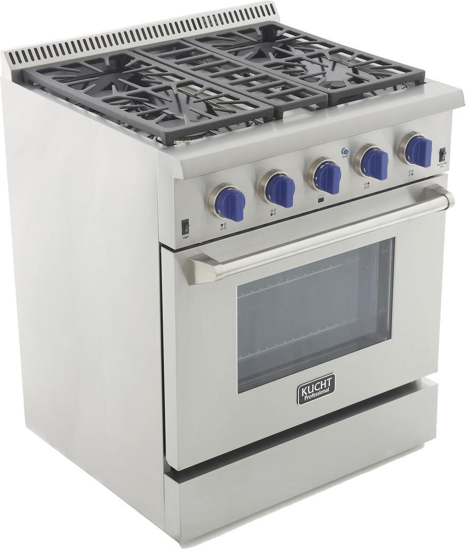 Stainless steel propane gas range with 4 burners and convection oven window