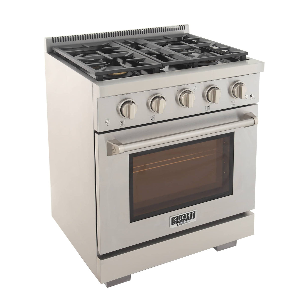 Kucht propane gas range with 4-burner cooktop and glass oven door