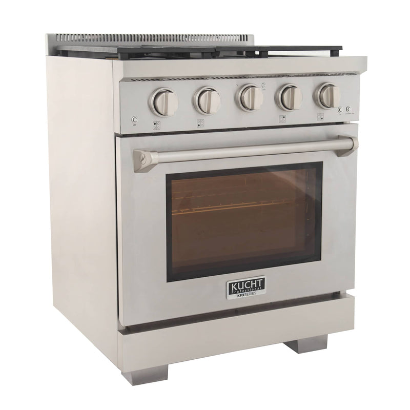 Kucht 5-Piece Appliance Package - 30-Inch Propane Gas Range, 36-Inch Panel Ready Refrigerator, Wall Mount Hood, Panel Ready Dishwasher, & Microwave Drawer (APKPR5-KFX300/LP-S-10A-MWD)
