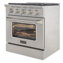 Kucht 5-Piece Appliance Package - 30-Inch Natural Gas Range with 4.2 Cu. Ft. Oven, 36-Inch Refrigerator, Dishwasher, Wall Mount Range Hood & Microwave Drawer in Stainless Steel